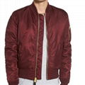 Custom 100% Polyester Solid Wine Red Color Plain Padded Bomber Jacket Men