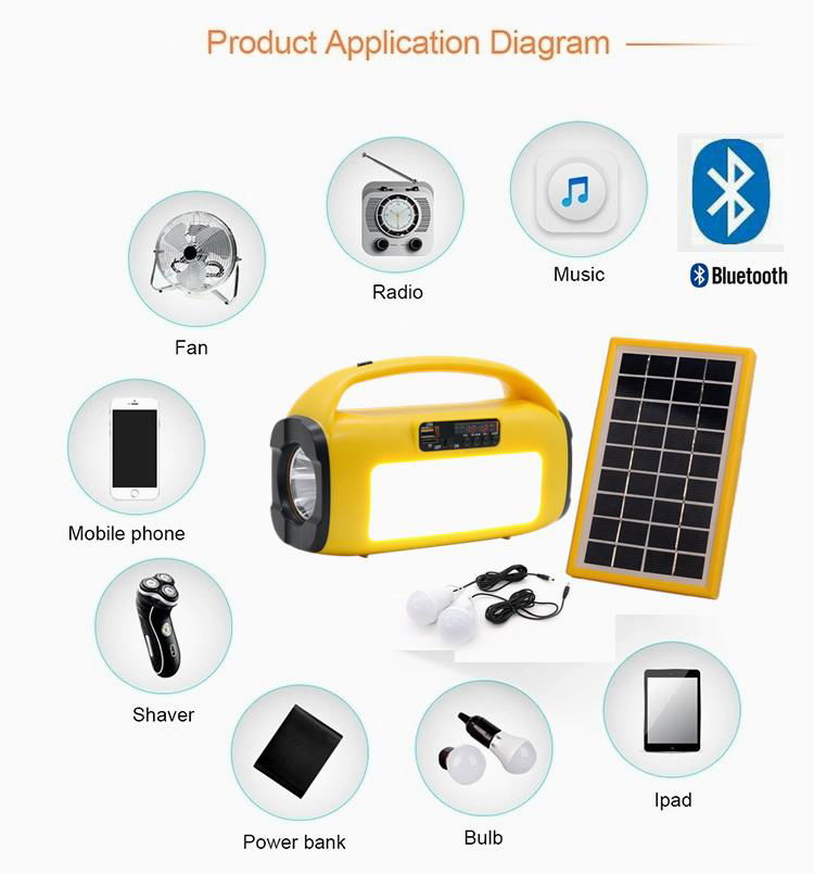 Home Solar Power System kits with MP3 Player LED Light Bluetooth Speaker FM 5