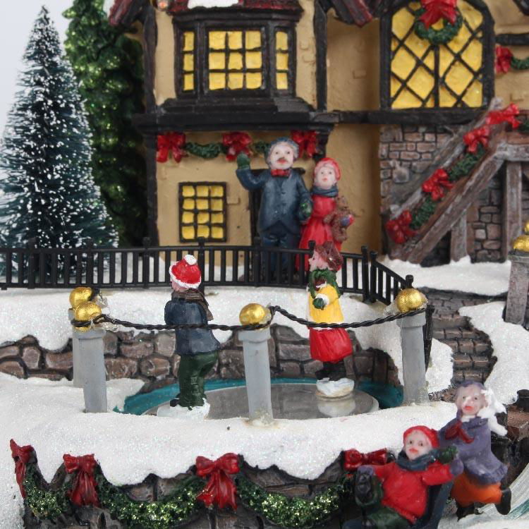 colorful fiber optical animated rotating Xmas village scene resin musical led li