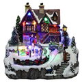 colorful fiber optical animated rotating Xmas village scene resin musical led li