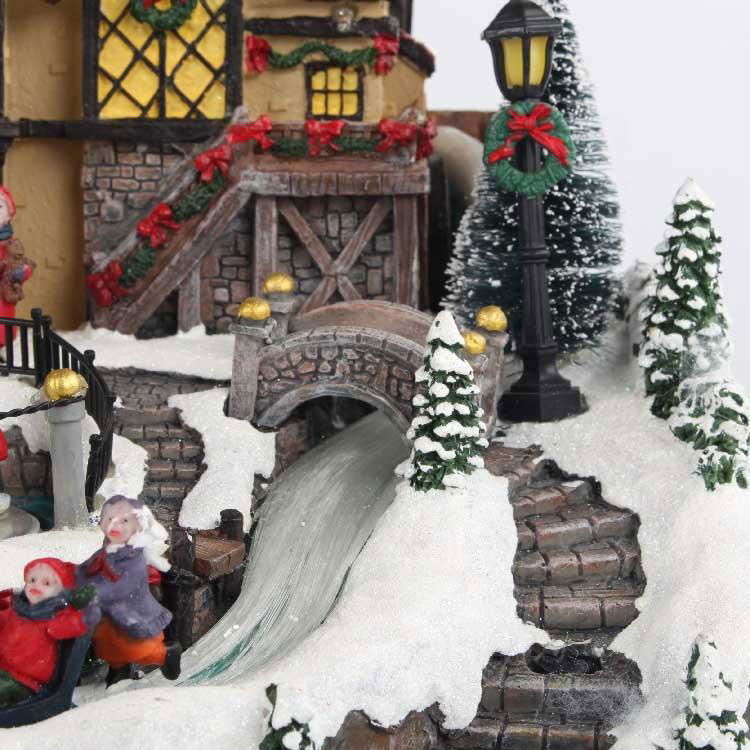 colorful fiber optical animated rotating Xmas village scene resin musical led li 5