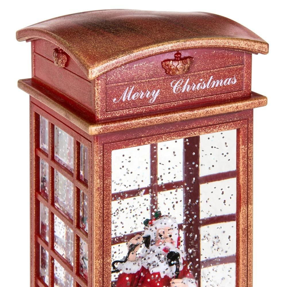 Polyresin LED lighted Xmas indoor Decor Santa insert telephone booth water snow  2