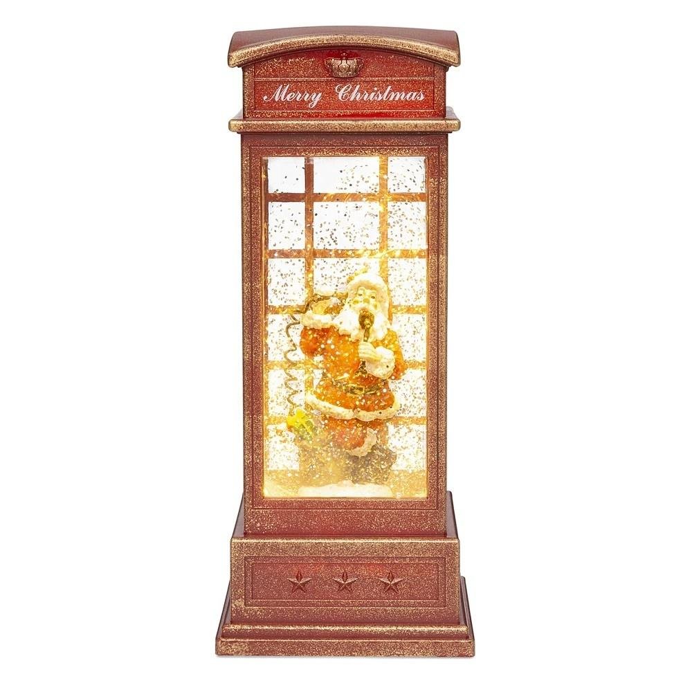 Polyresin LED lighted Xmas indoor Decor Santa insert telephone booth water snow  3