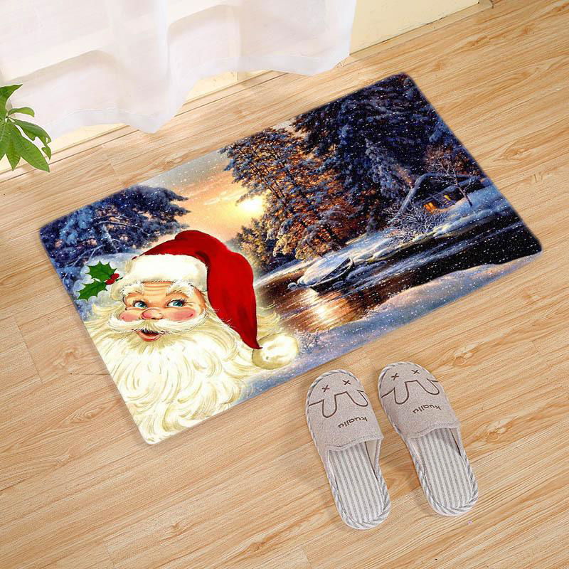 Merry ChristmasSanta Claus Flannel Outdoor Carpet Door Mat Christmas Decorations 2