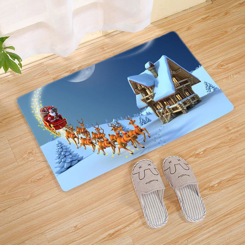 Merry ChristmasSanta Claus Flannel Outdoor Carpet Door Mat Christmas Decorations 5