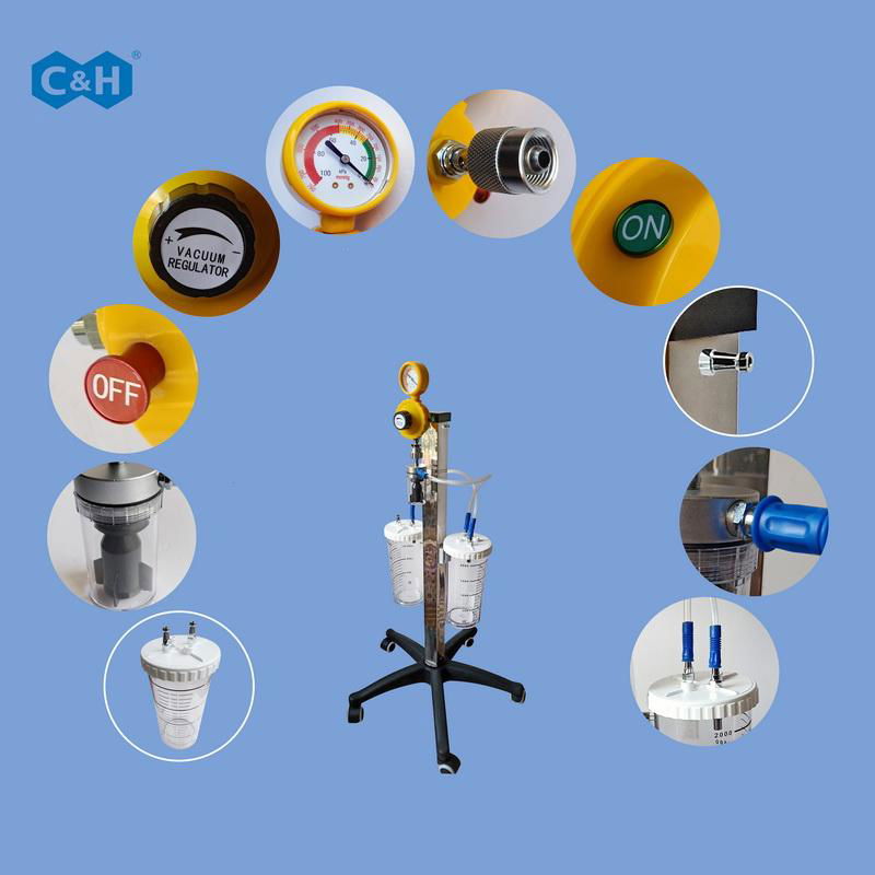 Surgery Medical Vacuum Regulator Trolley with Suction Liquid Collecting Bottles