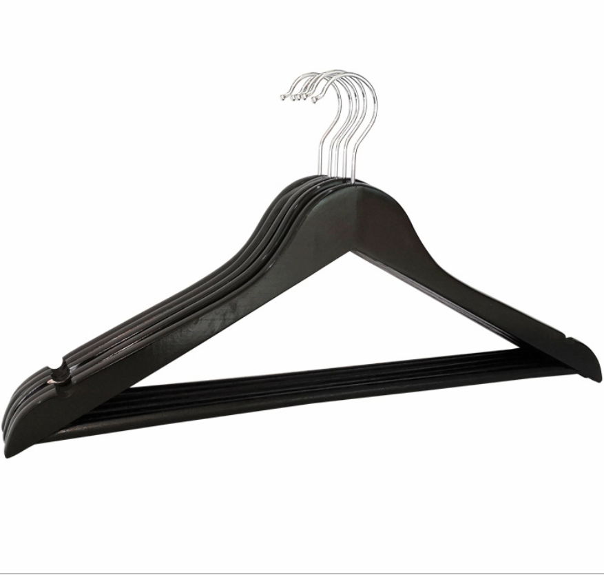 wooden clothes hangers with bar