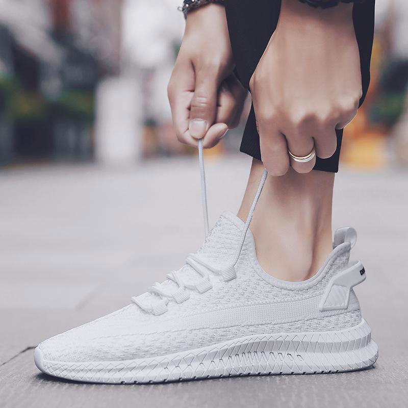 white 2019 autumn new breathable fly-knit sneakers men's shoes Korean fashion 3