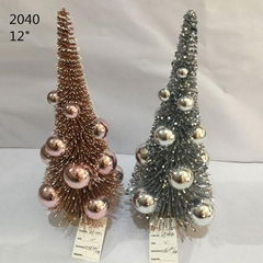 Artificial Glittery Sisal Brush Tree With Shiny Ball Ornaments Xmas Party Decors