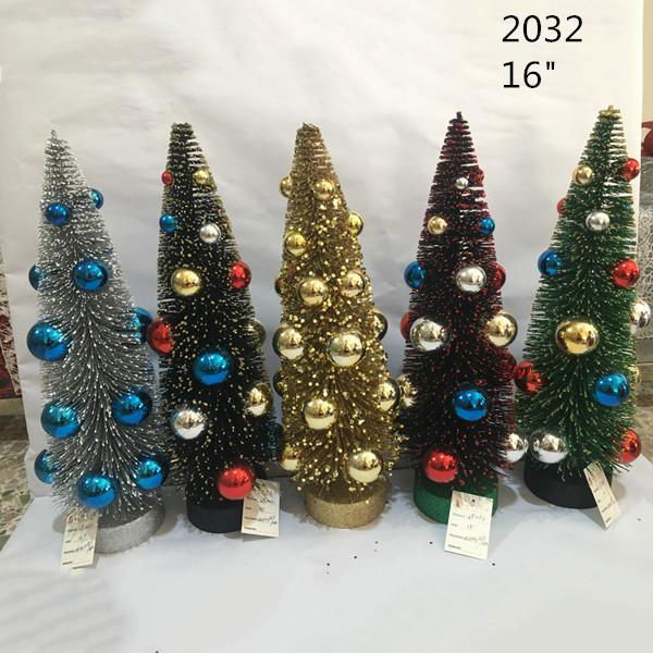 Artificial Glittery Sisal Brush Tree With Shiny Ball Ornaments Xmas Party Decors 3