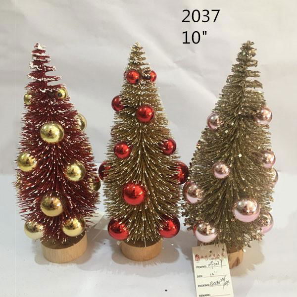 Artificial Glittery Sisal Brush Tree With Shiny Ball Ornaments Xmas Party Decors 5