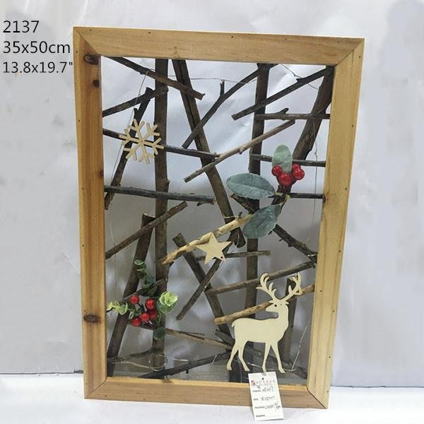 Lighted Frame Ar Wood Framed Christmas Tree With Reindeer Snowflake 5