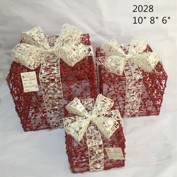 Christmas Layout Ornaments Artficial Glittery Rattan Giftbox Present Box Set 2