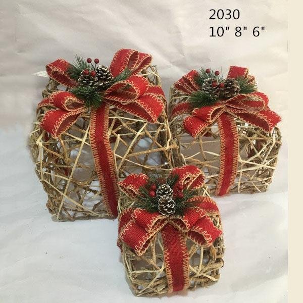 Christmas Layout Ornaments Artficial Glittery Rattan Giftbox Present Box Set 4