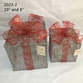 Christmas Layout Ornaments Artficial Glittery Rattan Giftbox Present Box Set
