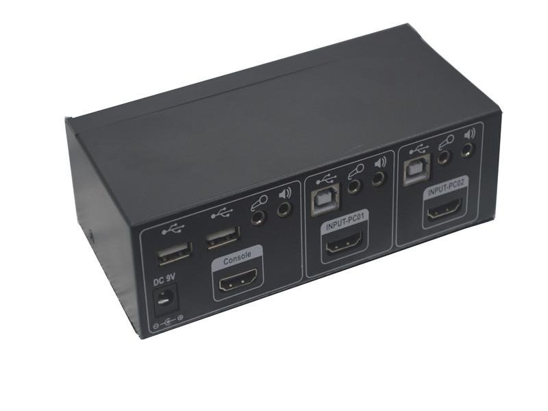 颢亚2进1出2口桌面式4K HDMI USB2.0 KVM切换器  4