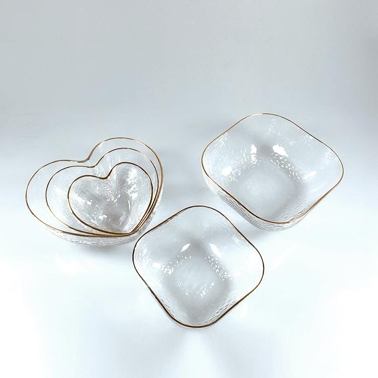 Glass transparent gilt heart shaped bowl 5