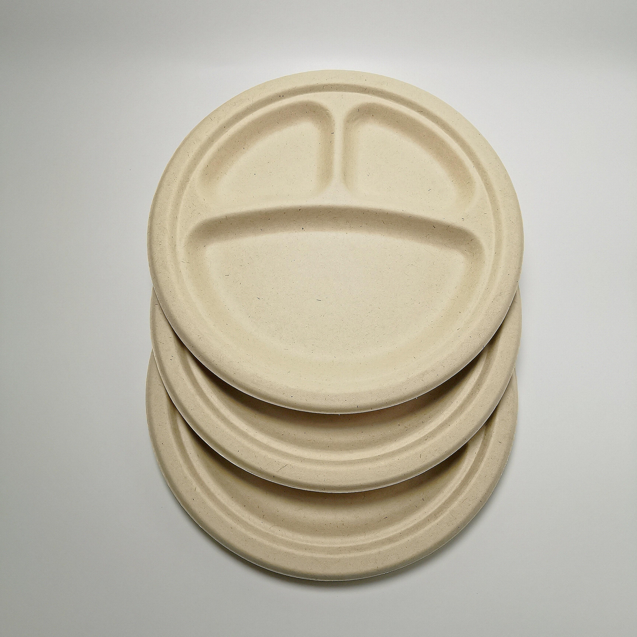 9 inch 3 compartment round Wheat straw Plate 100 biodegradable Plates