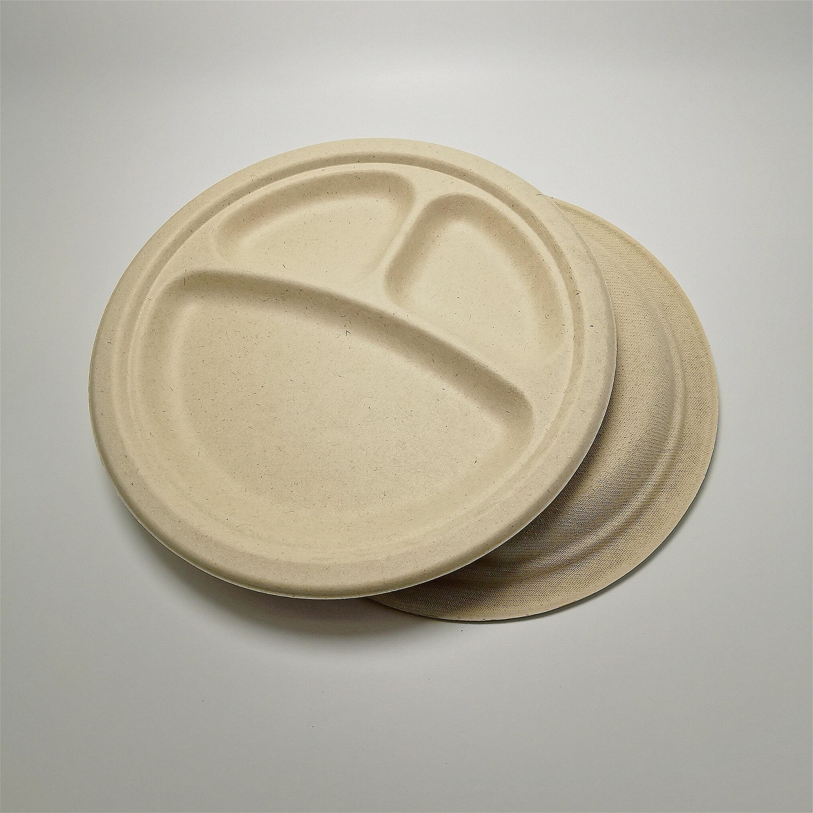 9 inch 3 compartment round Wheat straw Plate 100% biodegradable Plates 5