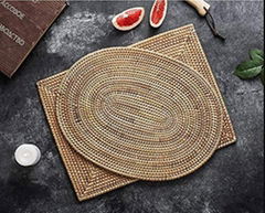 Ellipse Traditional Straw Rattan Place Mats Vietnam Braided Tableware For Kitche