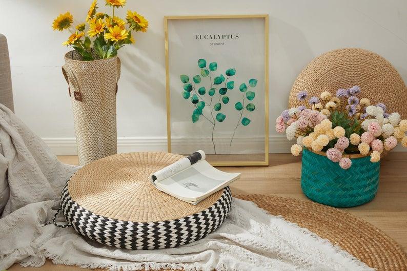 Hot Selling Water Hyacinth Handmade Flat Floor Cushion Outdoor