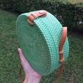 Round Green Handwoven Rattan Handbag