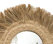 Wild Style Circle Portable Cane Handmade Seagrass Wall Mirror Home Decoration 