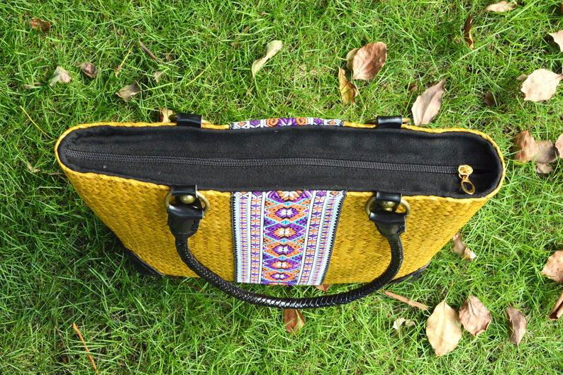 Eco-Friendly Yellow Seagrass Straw Crossbody Handbag 2020 Women Fashion Bag Girl