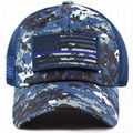 100% Cotton Military Hat Custom Embroidery Logo Blue Camo Hat USA Flag Patch Buc