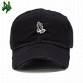 Promotional Price Denim Baseball Cap Custom Embroidery Logo Distressed Dad Hats  4