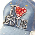 Personalized glitter denim baseball cap unisex I love jesus rhinestone bling cap