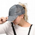 Wholesale washed denim distressed dad hat ponytail baseball cap