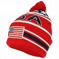 New Arrival USA American Flag Custom Embroidered Pom Pom Cuff Beanie Hat