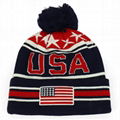 New Arrival USA American Flag Custom Embroidered Pom Pom Cuff Beanie Hat