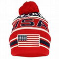 New Arrival USA American Flag Custom Embroidered Pom Pom Cuff Beanie Hat