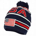 New Arrival USA American Flag Custom Embroidered Pom Pom Cuff Beanie Hat