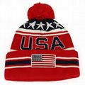 New Arrival USA American Flag Custom Embroidered Pom Pom Cuff Beanie Hat