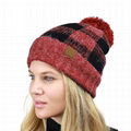 OEM Soft Stretch Pom Fuzzy Lined Buffalo Plaid Cuff Beanie Hat Checked Pattern 