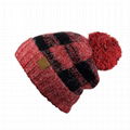 OEM Soft Stretch Pom Fuzzy Lined Buffalo Plaid Cuff Beanie Hat Checked Pattern 