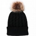 Faux Fur Pom Pom Beanie Hat Acrylic Slouch Beanie Hat With Fleece Lined