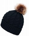 Faux Fur Pom Pom Beanie Hat Acrylic Slouch Beanie Hat With Fleece Lined