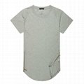 Wholesale extended t shirt side zipper tee shirt blank hip hop