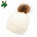 Knitted Fur Hat Real Large Raccoon Fur Pom Pom Gorros De Lana 