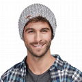 Wholesale Beanie Leather Patch Winter Skull Cap Warm Knit Fleece Slouchy Hat