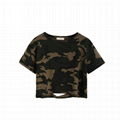 Womens Cropped Tshirt Camo Printing Women Distressed Crop T Shirt Summer Tshirts