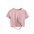 Womens Cropped Tshirt Camo Printing Women Distressed Crop T Shirt Summer Tshirts