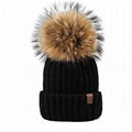 Cable knit cuff beanie hat women fur pom pom twist grain knitting beanie hats