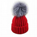 Cable knit cuff beanie hat women fur pom pom twist grain knitting beanie hats