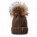 Cable knit cuff beanie hat women fur pom pom twist grain knitting beanie hats