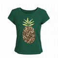 Womens Sequin Embroidery Pineapple Print Short Sleeve Reversible Sequin T-shirt